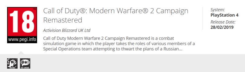 Call of Duty Modern Warfare 2 Remastered PEGI