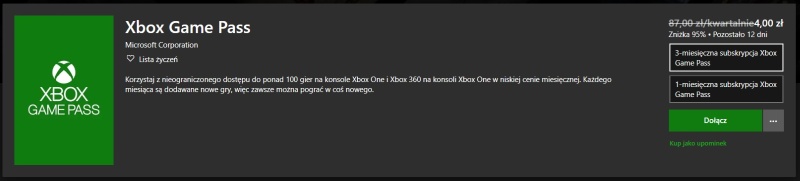 Xbox Game Pass promocja