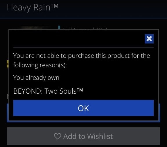 PlayStation Plus błąd Heavy Rain